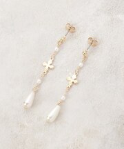 メタルフラワーxフェイクパールデザインピアス