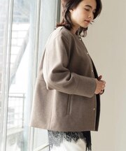 ウールライク ノーカラーコート【洗濯機OK】