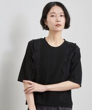 モチーフレース 柄編みニット【洗濯機OK/抗ピル】