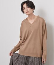 レース付きVネックニット【洗濯機OK】