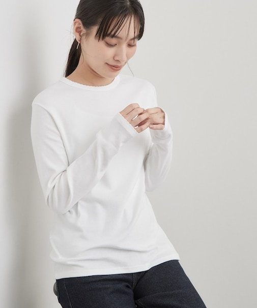 【PETIT BATEAU／プチバトー】ポワンココットクルーネック長袖Tシャツ
