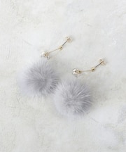 ミンク×ビジューデザインピアス
