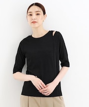 【腕周りカバー】５分袖スリットラメ/洗える