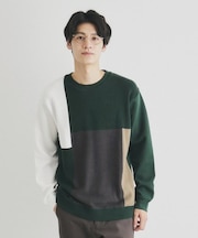 異素材ブロッキングニットプルオーバー