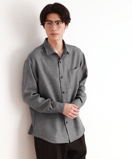 ウールライクへリンボンシャツ リラックスシルエット