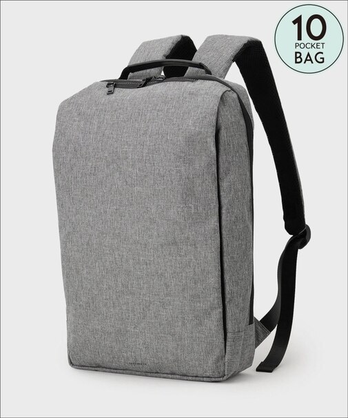 【薄型/満員電車対応】10ポケット軽量バックパック ON・OFF兼用／PCポケット付き