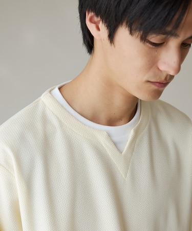 バスケット編みキーネックTシャツ
