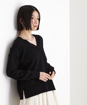 【毛玉になりにくい】さらっとキレイVネックニット/洗濯機OK