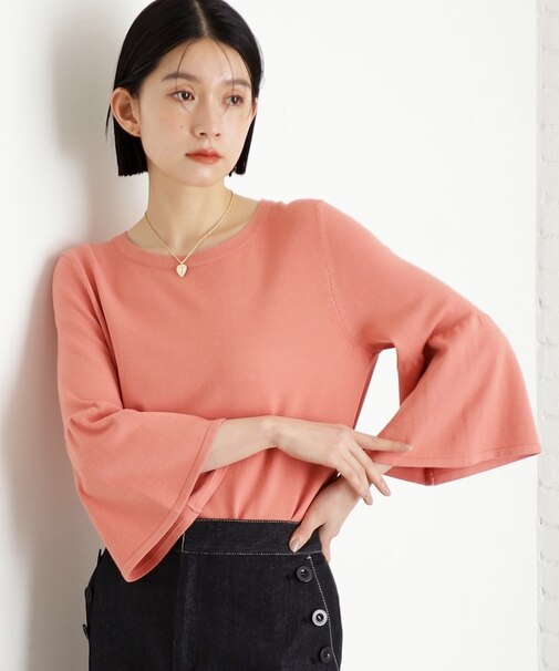 【接触冷感/体型カバー】7分袖フレアニット/洗濯機OK/UVケア