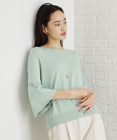 【接触冷感/体型カバー】7分袖フレアニット/洗濯機OK/ＵＶケア