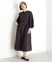麻調メッシュワンピース【洗える】