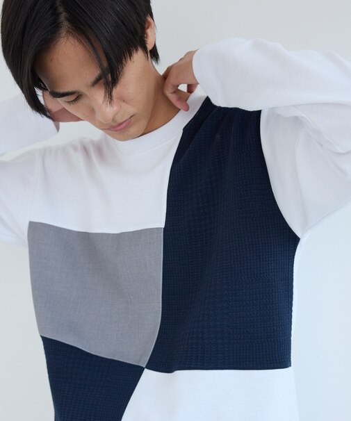 パネルブロッキング長袖Tシャツ