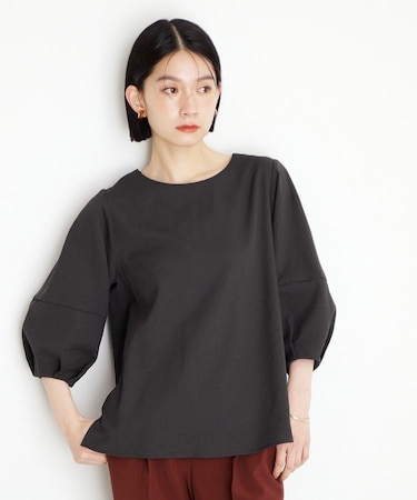 麻調ランタン袖ブラウス【洗える】