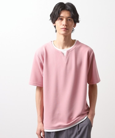 ミニフクレキーネック半袖Tシャツ