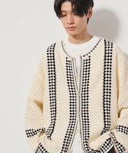 クロシェ編み風ニットカーディガン