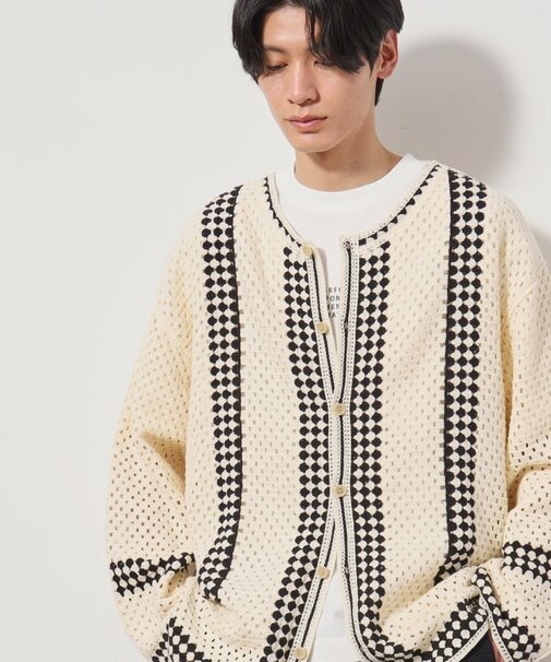 クロシェ編み風ニットカーディガン