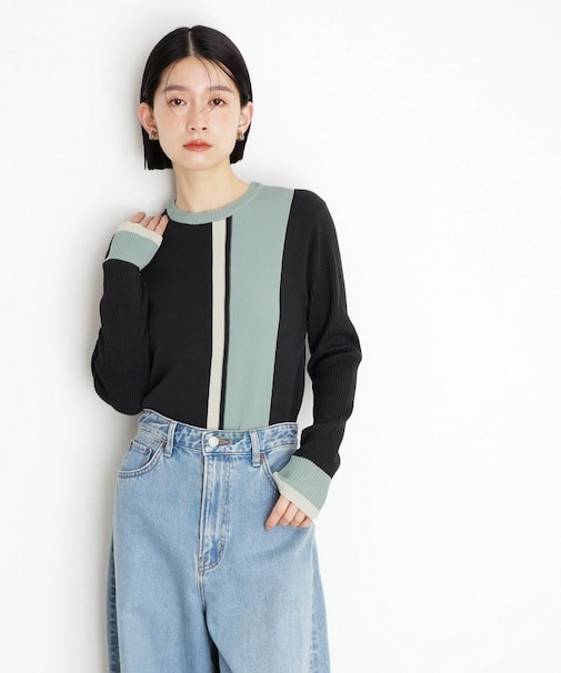 配色リブニット【洗える】