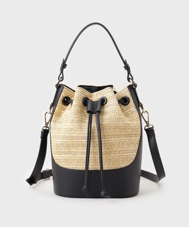 雑材合皮コンビ巾着バッグ