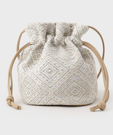 ラメ幾何柄ショルダー巾着バッグ