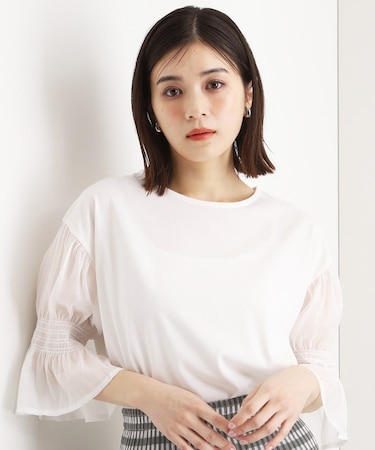 袖シャーリングシアープルオーバー【洗濯機OK】