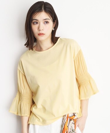 袖シャーリングシアープルオーバー【洗濯機OK】