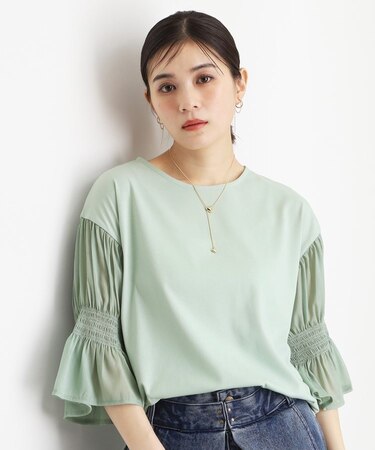 袖シャーリングシアープルオーバー【洗濯機OK】