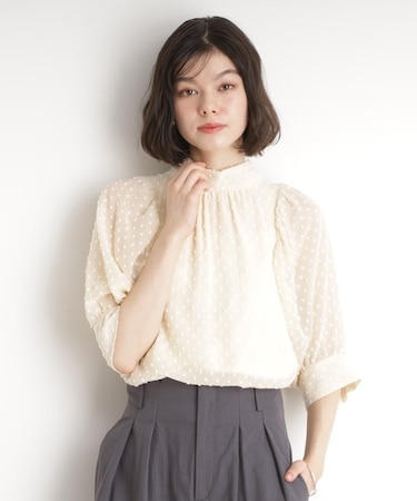 ドットジャカードブラウス【洗える】