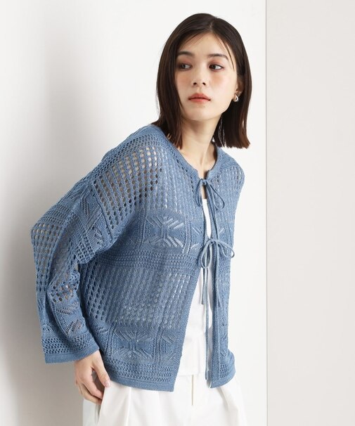 【前後2WAY】タンク付透かし柄ニット/洗える