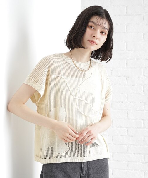 コード刺繍シアーニット【洗える】