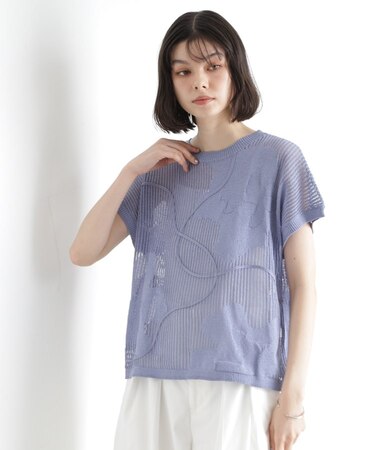 コード刺繍シアーニット【洗える】