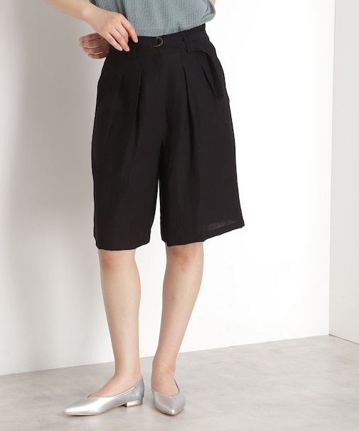 リネン混ハーフパンツ【洗える/セットアップ可】