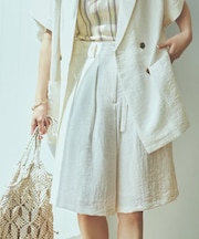 リネン混ハーフパンツ【洗える/セットアップ可】