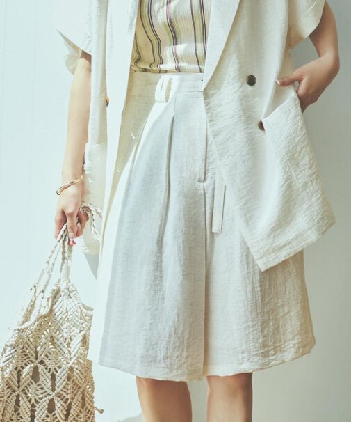 リネン混ハーフパンツ【洗える/セットアップ可】