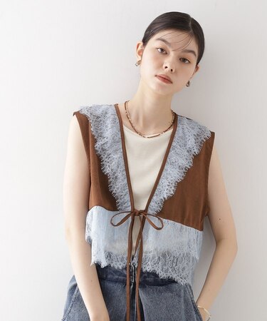 レースフリルサテンベスト【洗える】