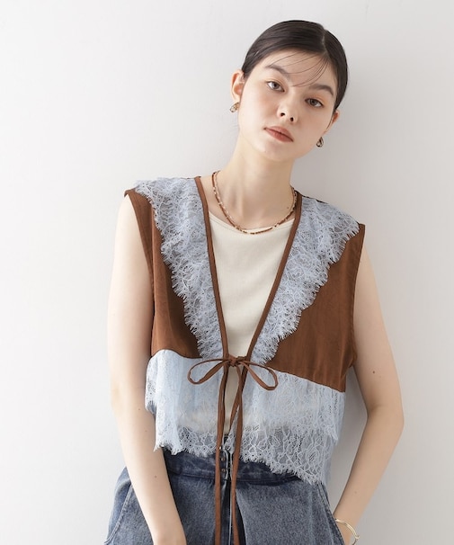 レースフリルサテンベスト【洗える】