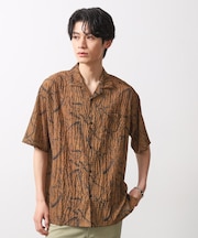 総柄サッカー半袖シャツ マシンウォッシャブル