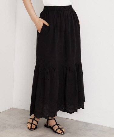 スカラップ刺繍スカート【洗濯機OK】