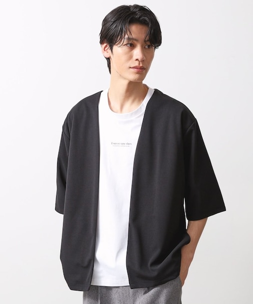 梨地アンサンブルカーディガン　五分袖カーディガン＋半袖Tシャツセット/マシンウォッシャブル