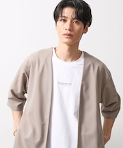 梨地アンサンブルカーディガン　五分袖カーディガン＋半袖Tシャツセット/マシンウォッシャブル