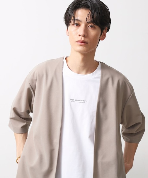 梨地アンサンブルカーディガン　五分袖カーディガン＋半袖Tシャツセット/マシンウォッシャブル