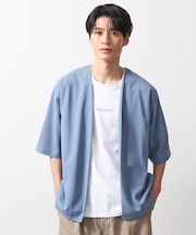 梨地アンサンブルカーディガン　五分袖カーディガン＋半袖Tシャツセット/マシンウォッシャブル