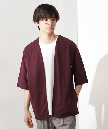 梨地アンサンブルカーディガン　五分袖カーディガン＋半袖Tシャツセット/マシンウォッシャブル