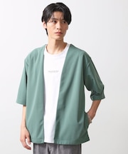 梨地アンサンブルカーディガン　五分袖カーディガン＋半袖Tシャツセット/マシンウォッシャブル