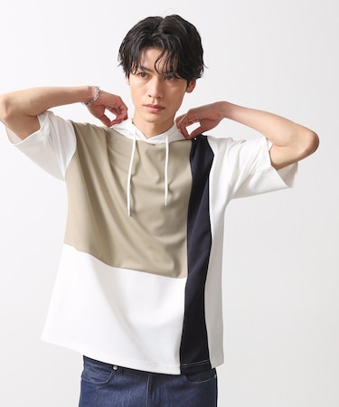 ブロッキング半袖パーカ　洗濯機OK