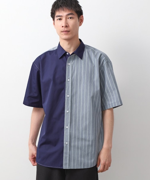 ブロードパネルストライプ半袖シャツ 洗濯機OK／サスティナブル素材