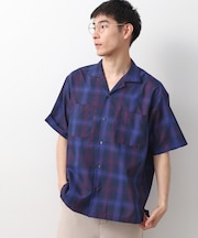 オンブレチェック半袖シャツ 洗濯機OK