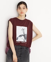 異素材切替フォトプリントTシャツ【洗える】