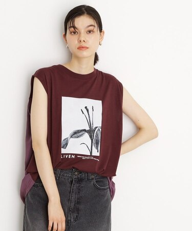 異素材切替フォトプリントTシャツ【洗える】