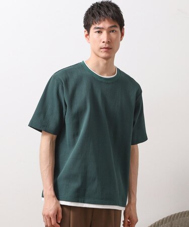 ランダムワッフル半袖Tシャツ 【洗濯機OK】