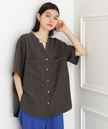 【再入荷/新色】ダブルポケット5分袖シャツ/体型カバー／洗濯機OK